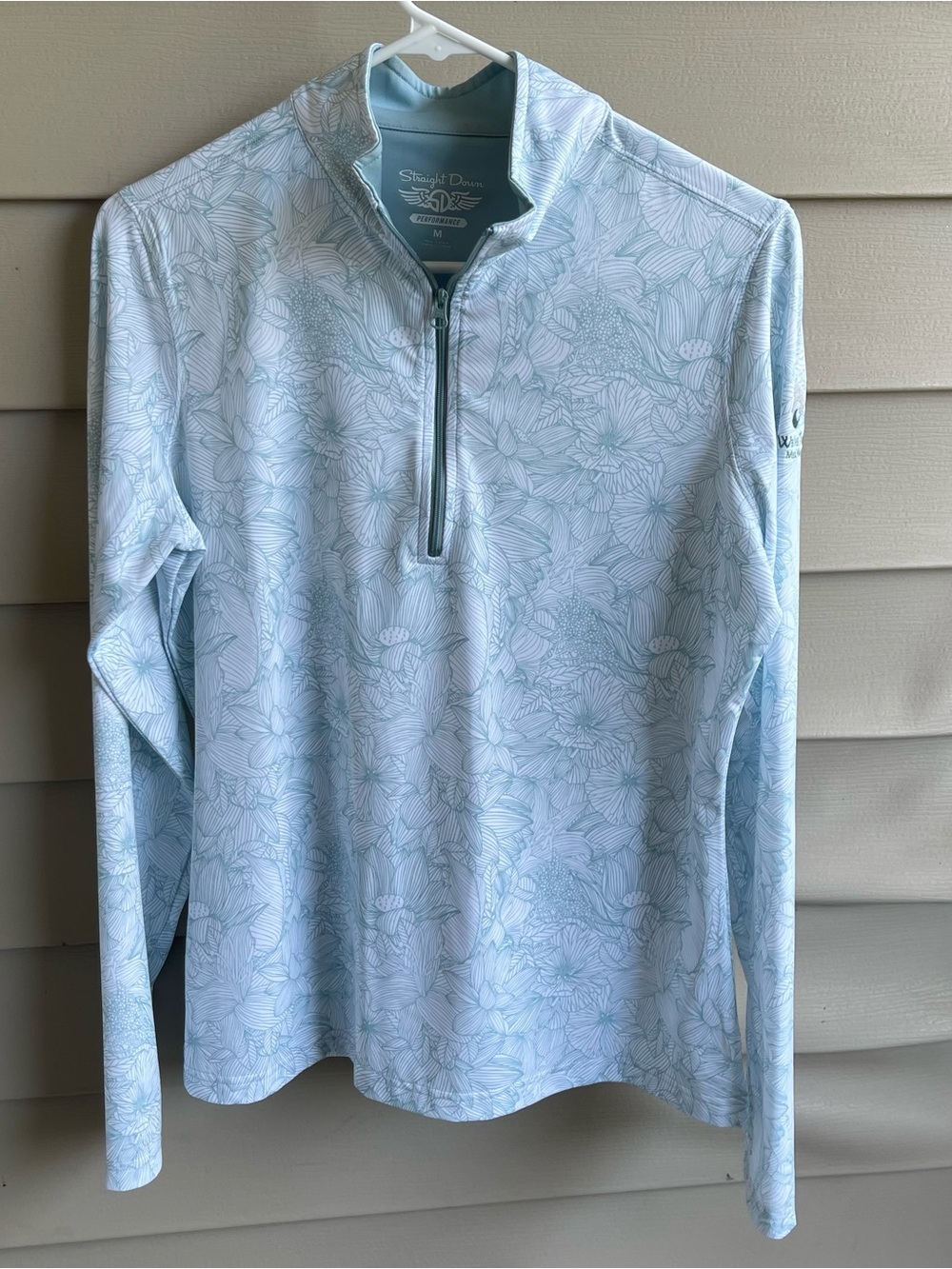 Straight Down Shirt Pullover Womens Sz M Powder Blue Floral Long Sleeve UV